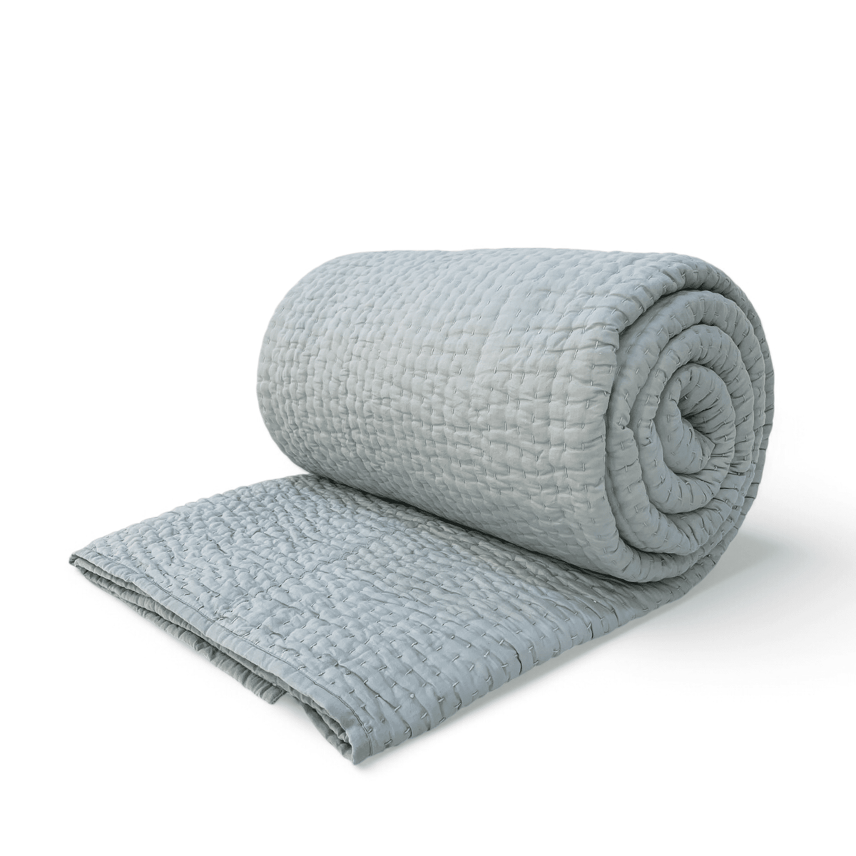 Duck Egg Kantha Quilted Bed Set | Hand Quilted Cotton Voile | Twin, Queen & King Sizes