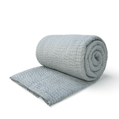 Duck Egg Kantha Quilted Bed Set | Hand Quilted Cotton Voile | Twin, Queen & King Sizes