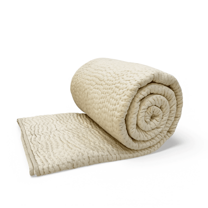 Sandstone Kantha Quilted Throw | Hand Quilted Cotton Voile | Single, Queen & King Sizes