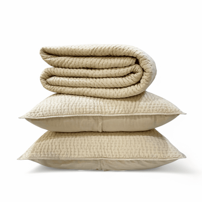 Premium Sandstone Handmade Kantha Cotton Quilted Cozy Bed Set