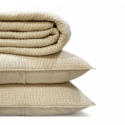 Sandstone Kantha Cotton Quilted Bed Set | Stripe Pattern | Handmade | Twin, Queen & King