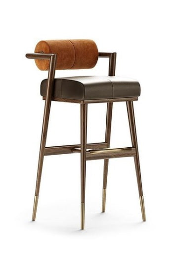 Sunny Mid-Century Modern Walnut Wood Bar Chair - Vintage-Inspired Design