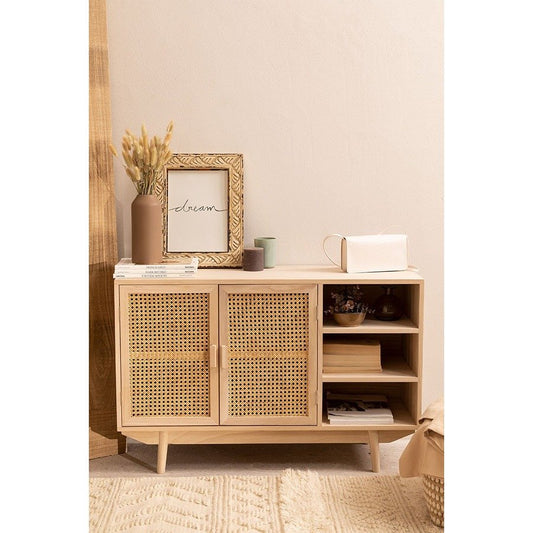 Ralik Mango Wood Vintage Sideboard with Rattan Accents