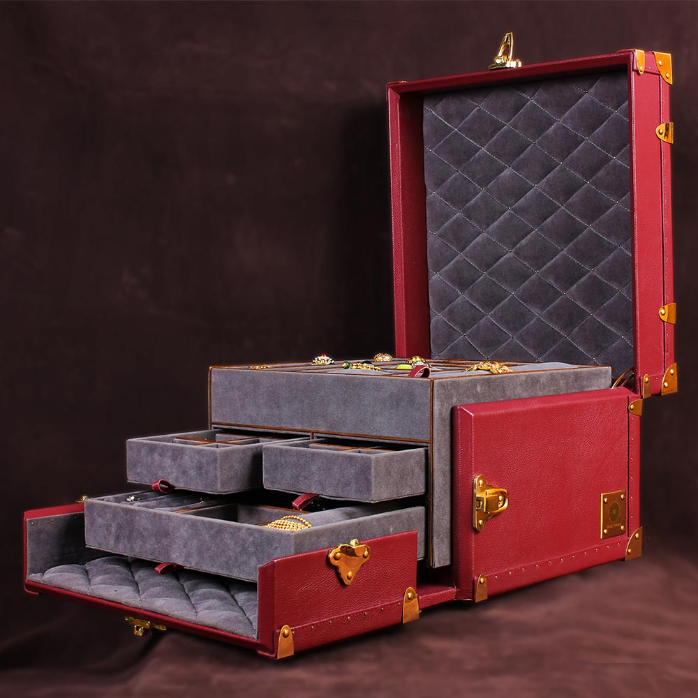 Maroon Glory Premium Leather & Brass Jewelry Trunk – Elegant Storage