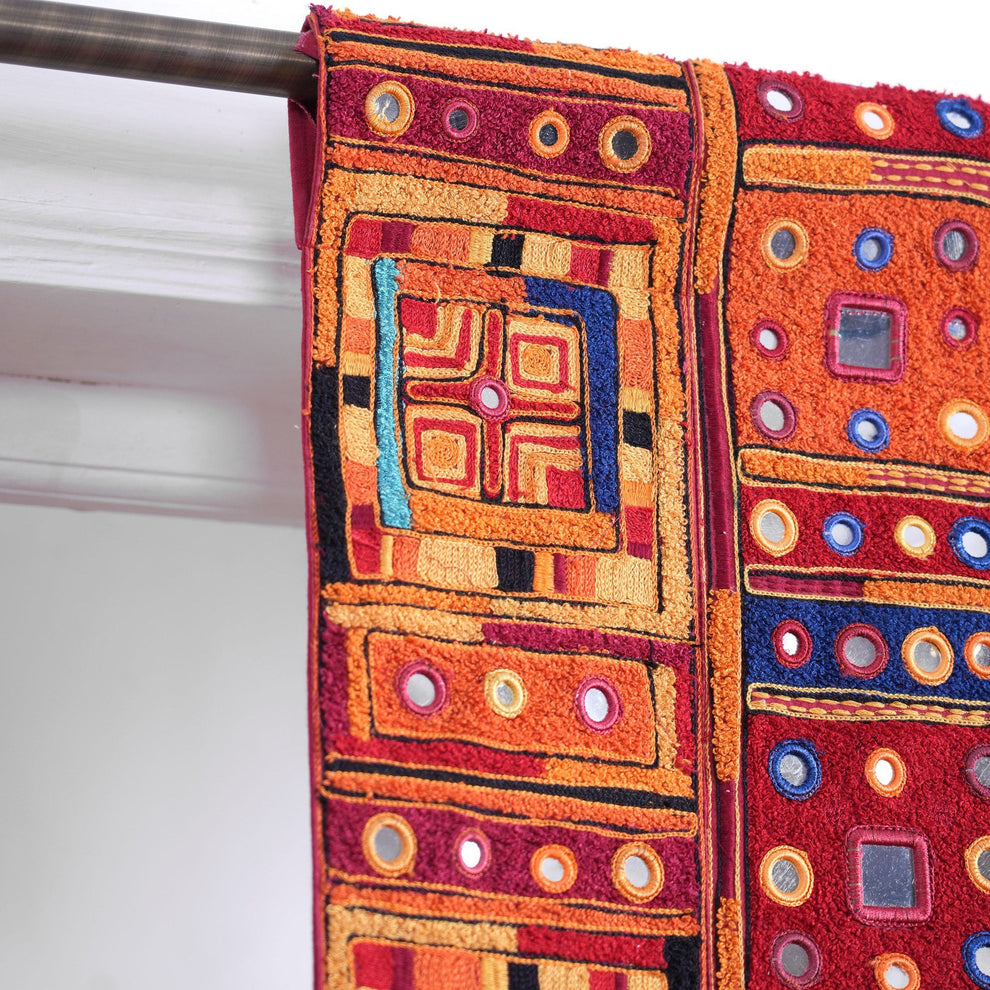 BANJARA embroidered wall art with fringes, handmade, jewel tones, 108X180 inches, sizes available