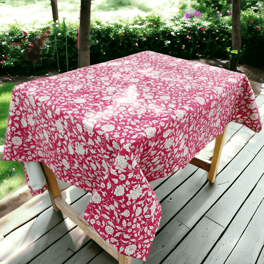 Marsala Kalamkari Cotton Table Cover Handcrafted Maroon Floral Print