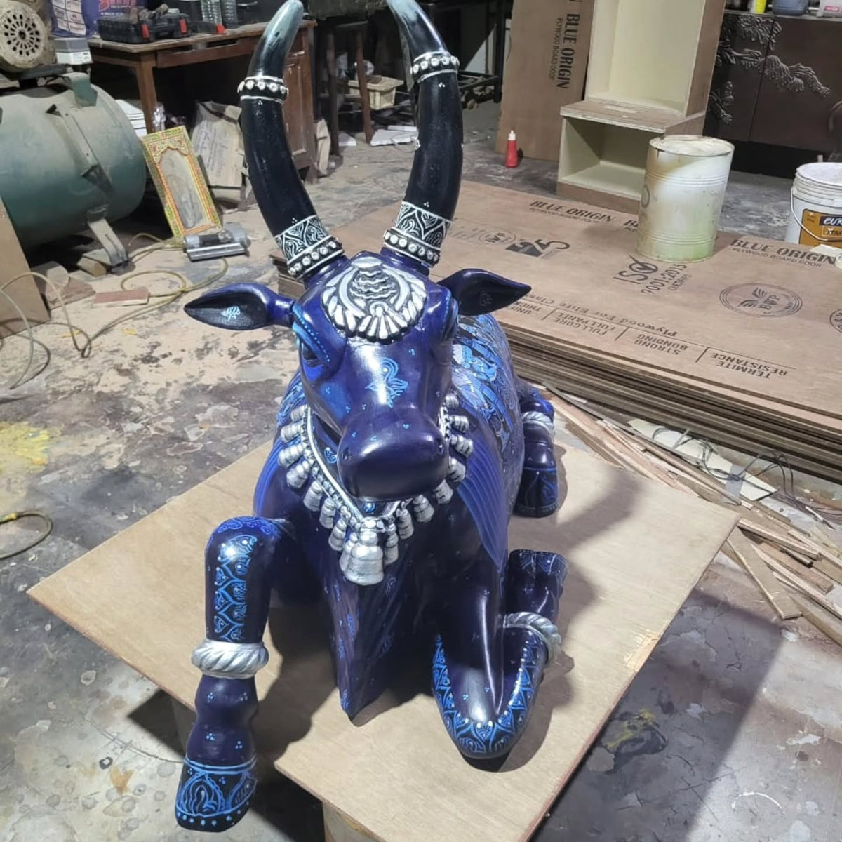 Sacred Nandi Sculpture in Mango Wood