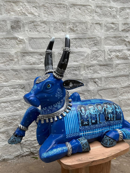 Nandi The Bull Hand Painted Reclaimed Wooden Sculpture