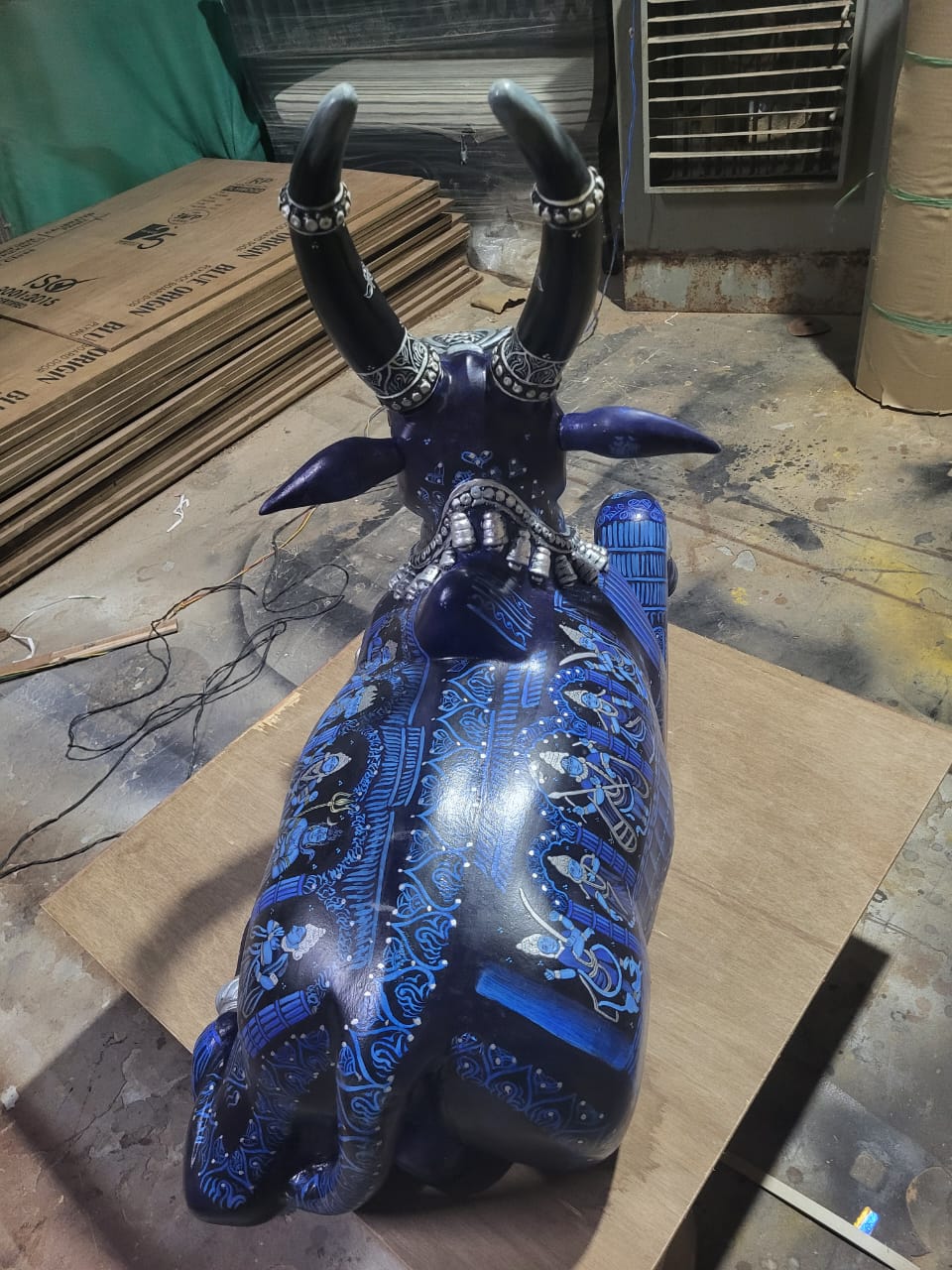 Nandi The Bull Hand Painted Reclaimed Wooden Sculpture