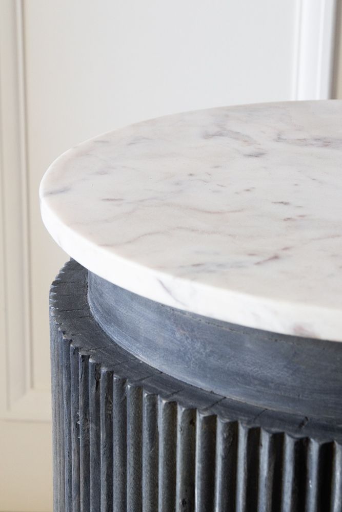 Elegant Striped Mango Wood Marble Console Sideboard Cabinet with Steel Legs