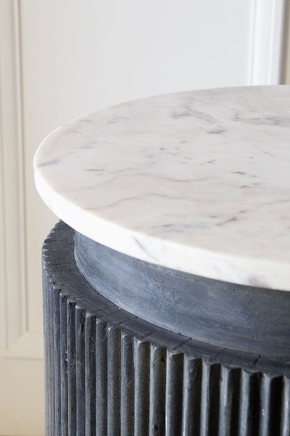 Elegant Striped Mango Wood Marble Console Sideboard Cabinet with Steel Legs