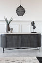 Elegant Striped Mango Wood Marble Console Sideboard Cabinet with Steel Legs