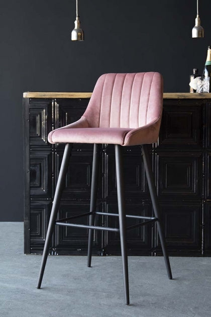 Tall Casino Velvet Bar Chair - Plush Seating, Modern Design, Metal Legs