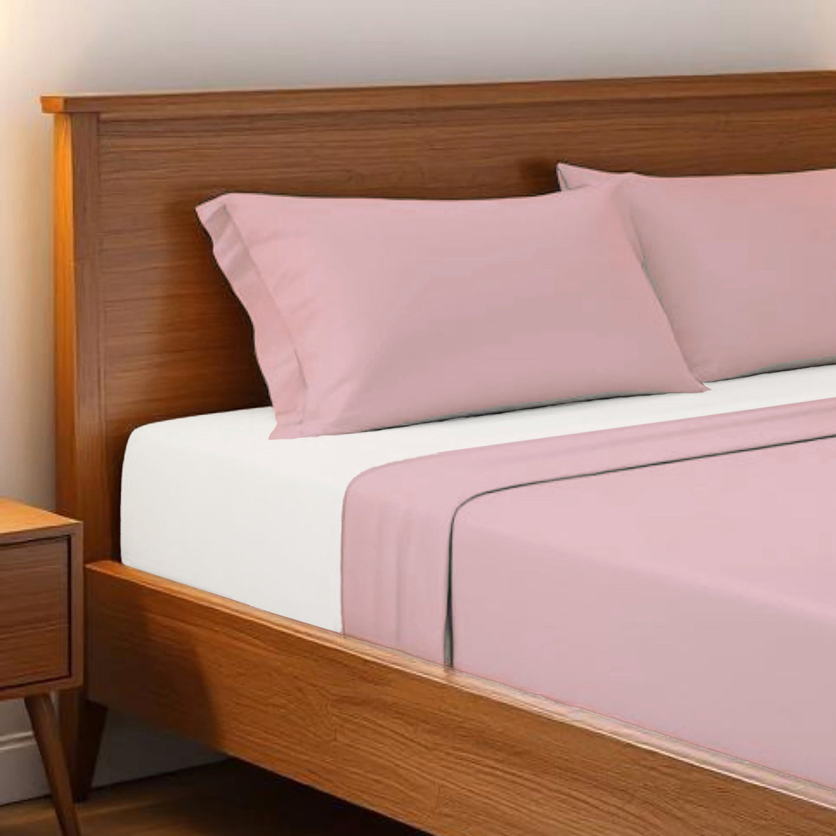 OLD ROSE 300TC flat sheet set, premium pure cotton satin