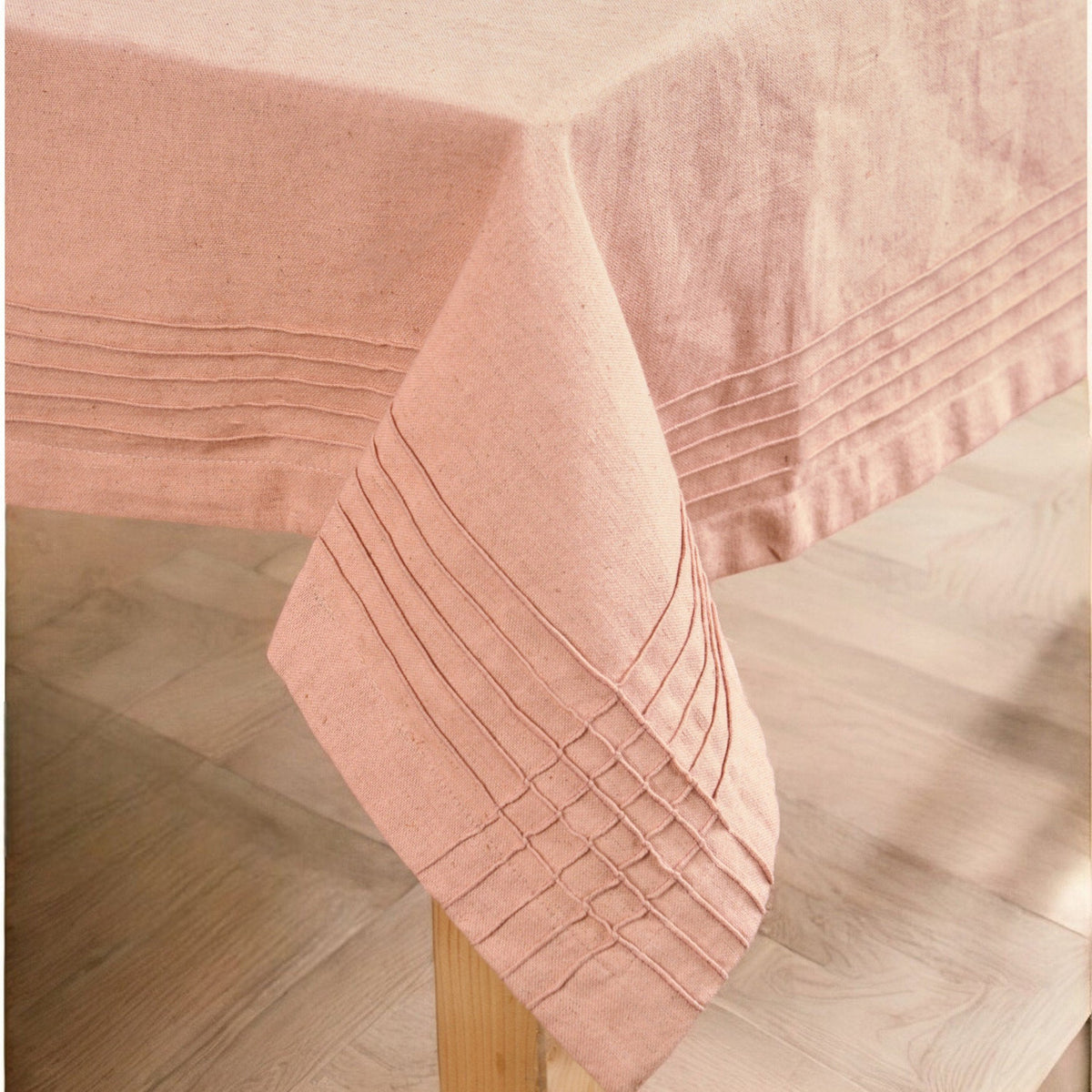 Amour Solid Blush Linen Tablecloth | Pintuck Border | 3 Sizes incl. Round