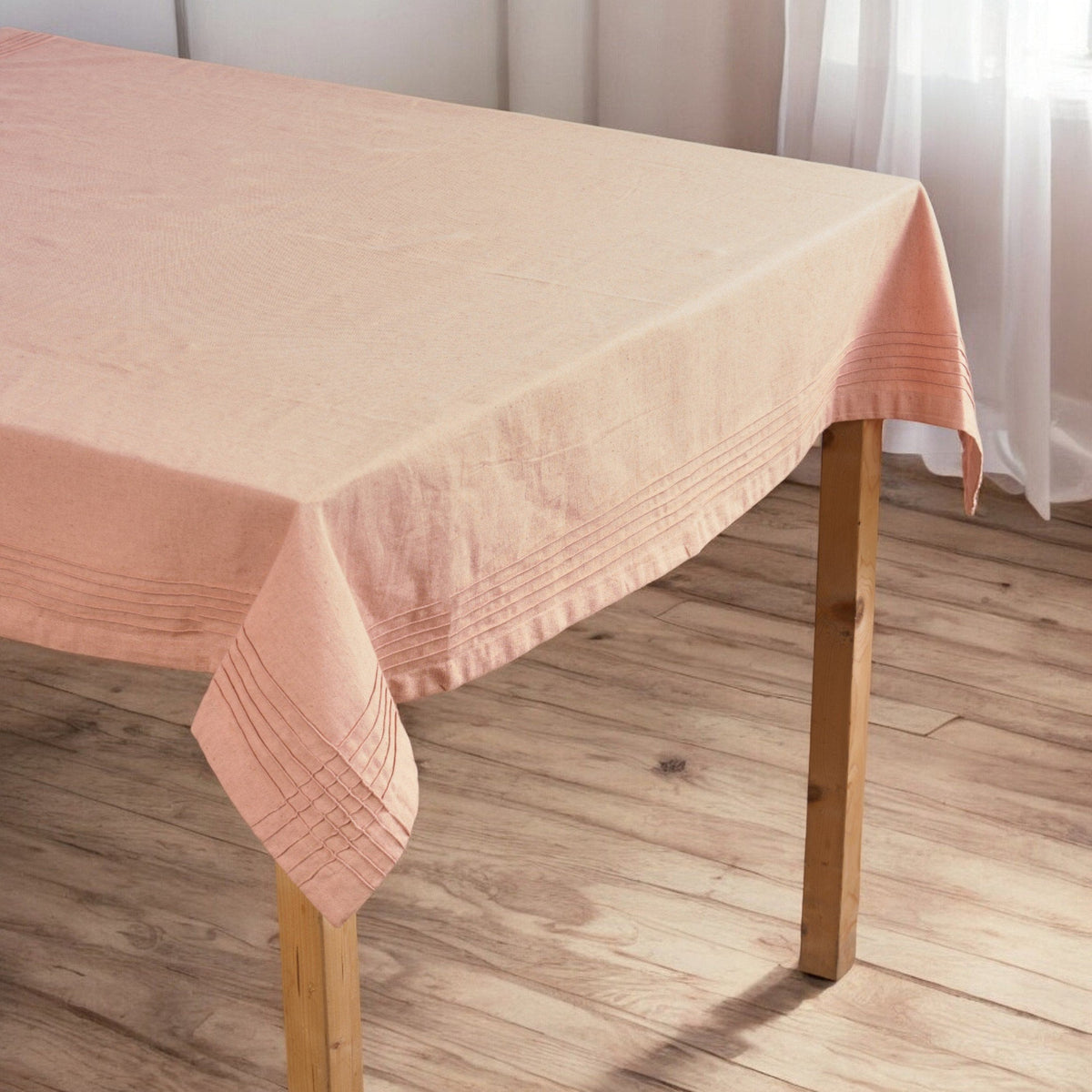 Amour Solid Blush Linen Tablecloth | Pintuck Border | 3 Sizes incl. Round