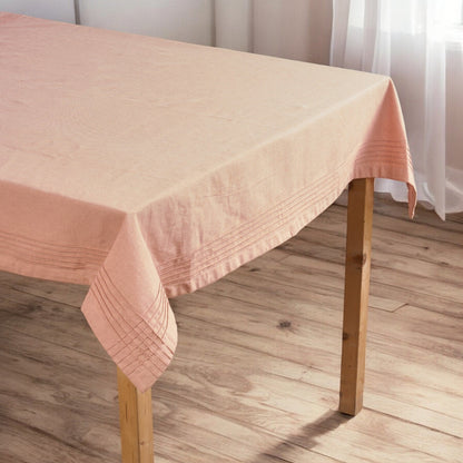 Amour Solid Blush Linen Tablecloth | Pintuck Border | 3 Sizes incl. Round