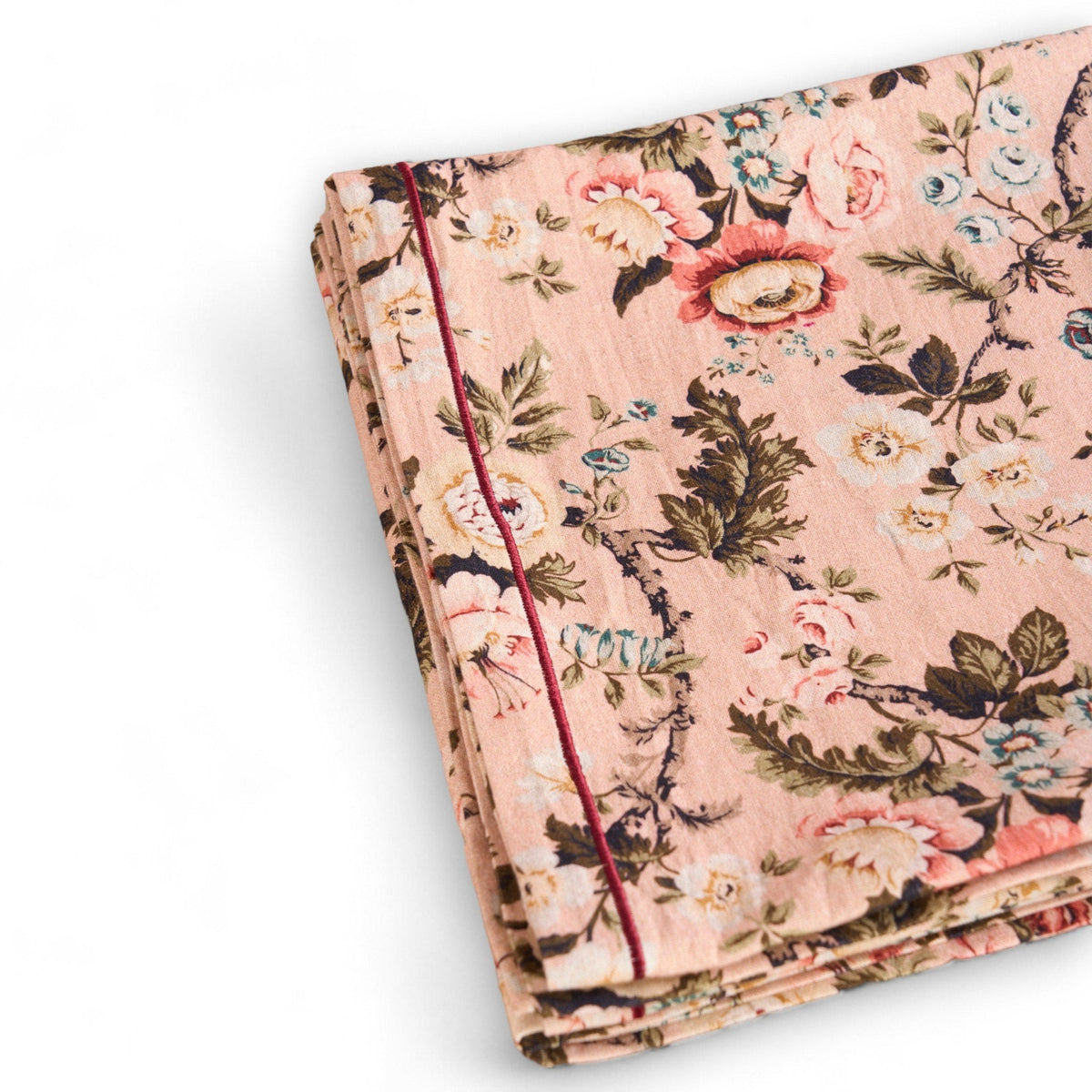 Amour Blush Linen Tablecloth | Vintage Rose Print | 3 Sizes including Round