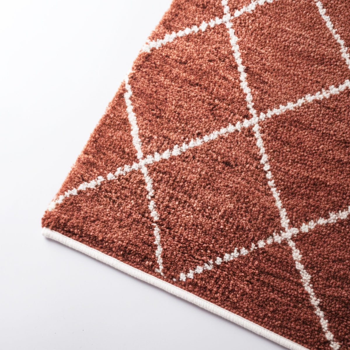 Moroccan Hand Tufted Wool Blend Carpet | Diamond Pattern | Grey, White & Rust | 3 Sizes