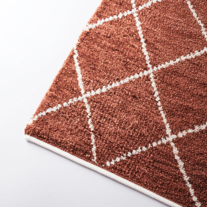 Moroccan Hand Tufted Wool Blend Carpet | Diamond Pattern | Grey, White & Rust | 3 Sizes