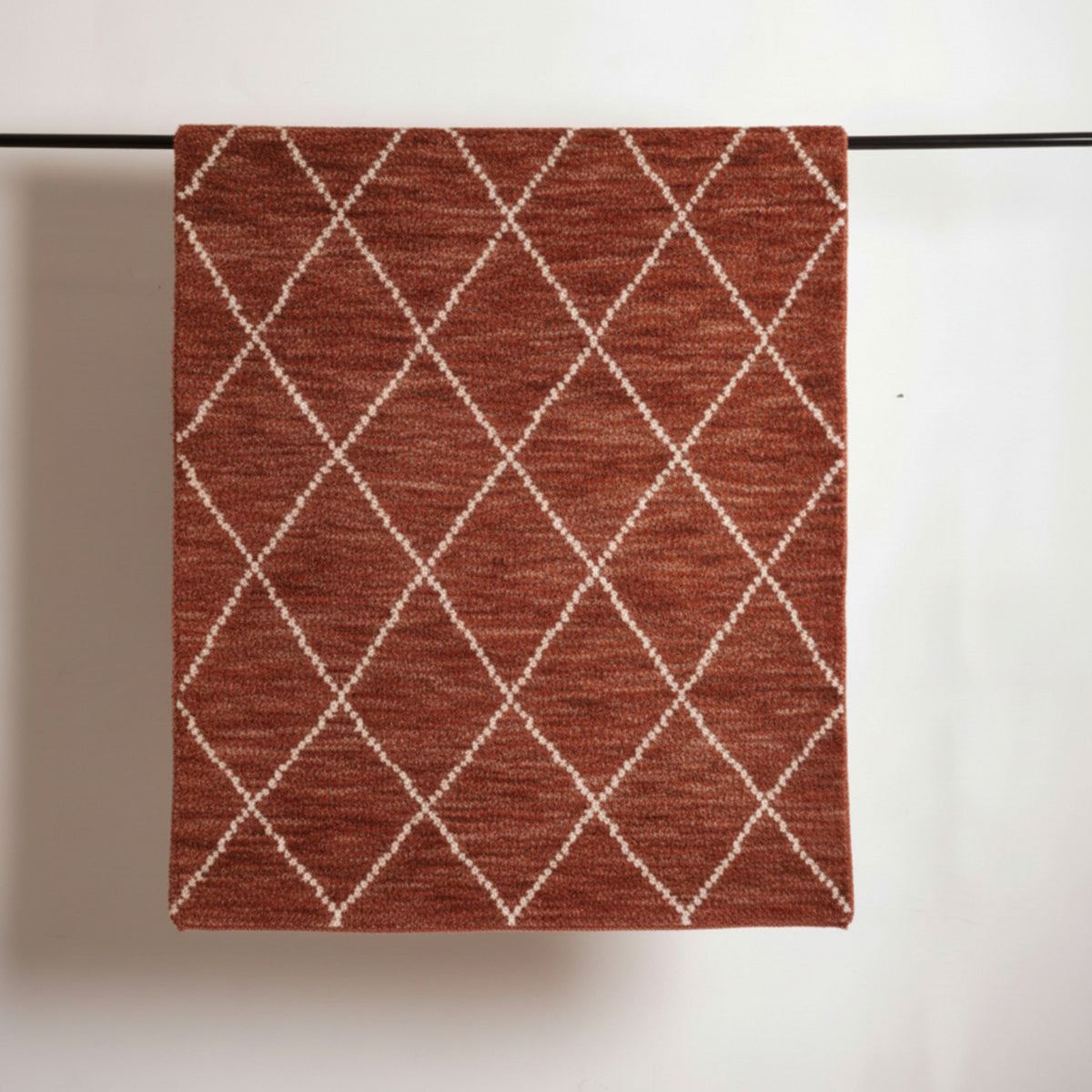 Moroccan Hand Tufted Wool Blend Carpet | Diamond Pattern | Grey, White & Rust | 3 Sizes