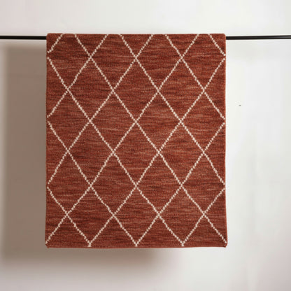Moroccan Hand Tufted Wool Blend Carpet | Diamond Pattern | Grey, White & Rust | 3 Sizes