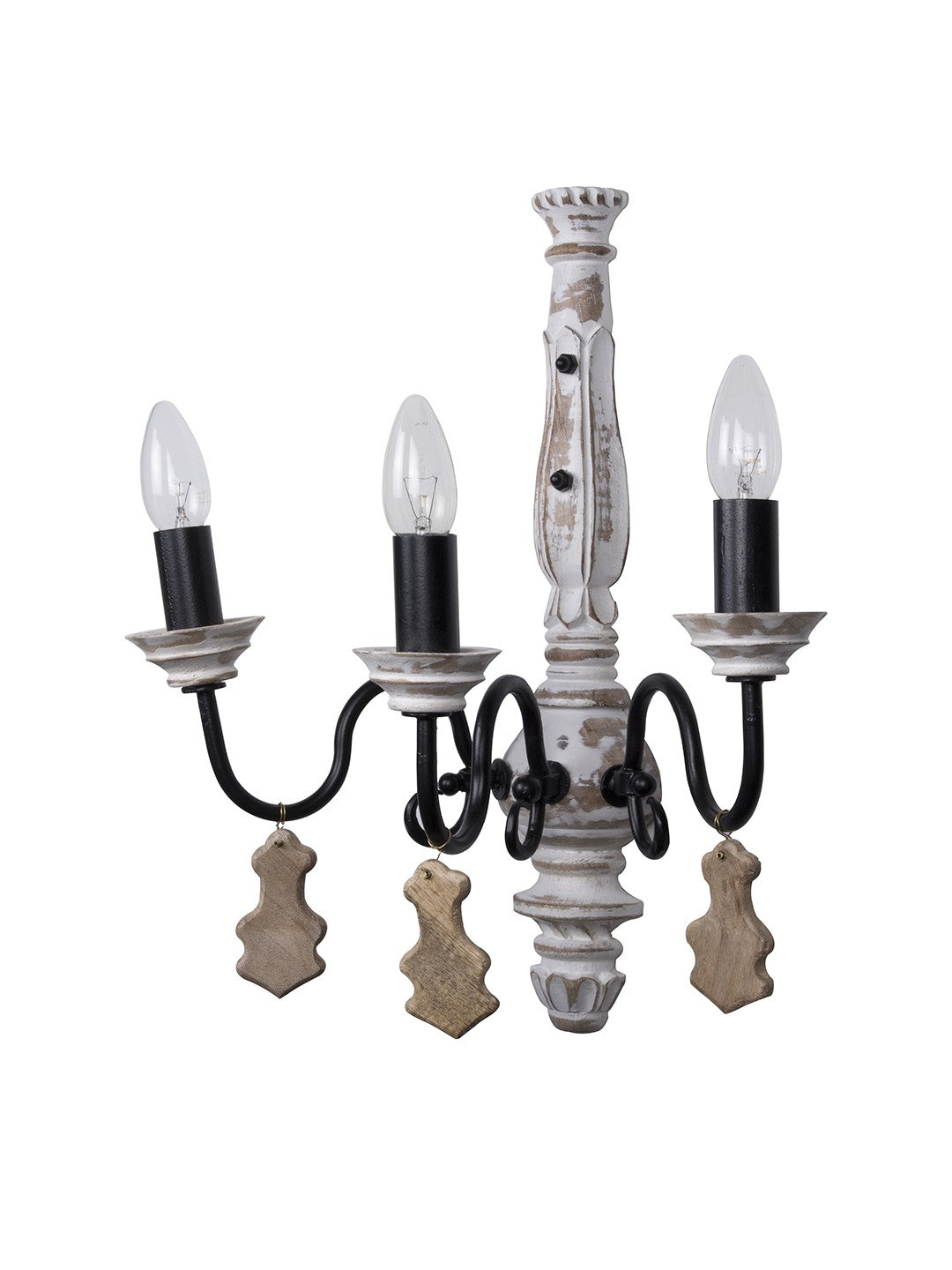 Chic French country 3 Light Rustic White Wall Sconce close up