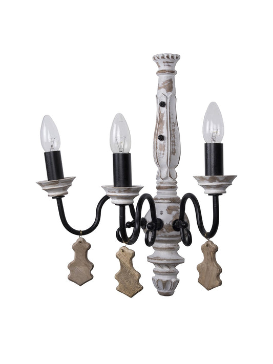 Chic French country 3 Light Rustic White Wall Sconce close up