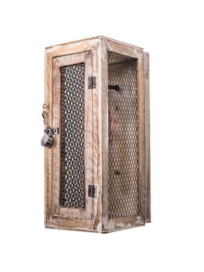 Rustic Wood Lantern Lattice Wall Light side angle view