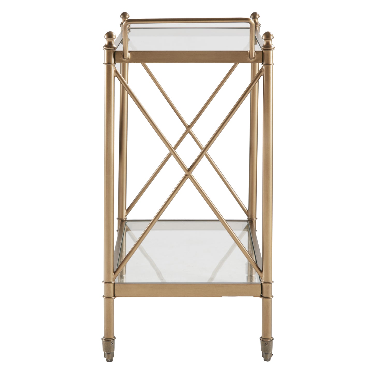 Swift Bronze Finish Bar Cart with Tempered Glass Shelves and Castors