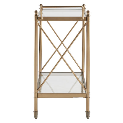 Swift Bronze Finish Bar Cart with Tempered Glass Shelves and Castors