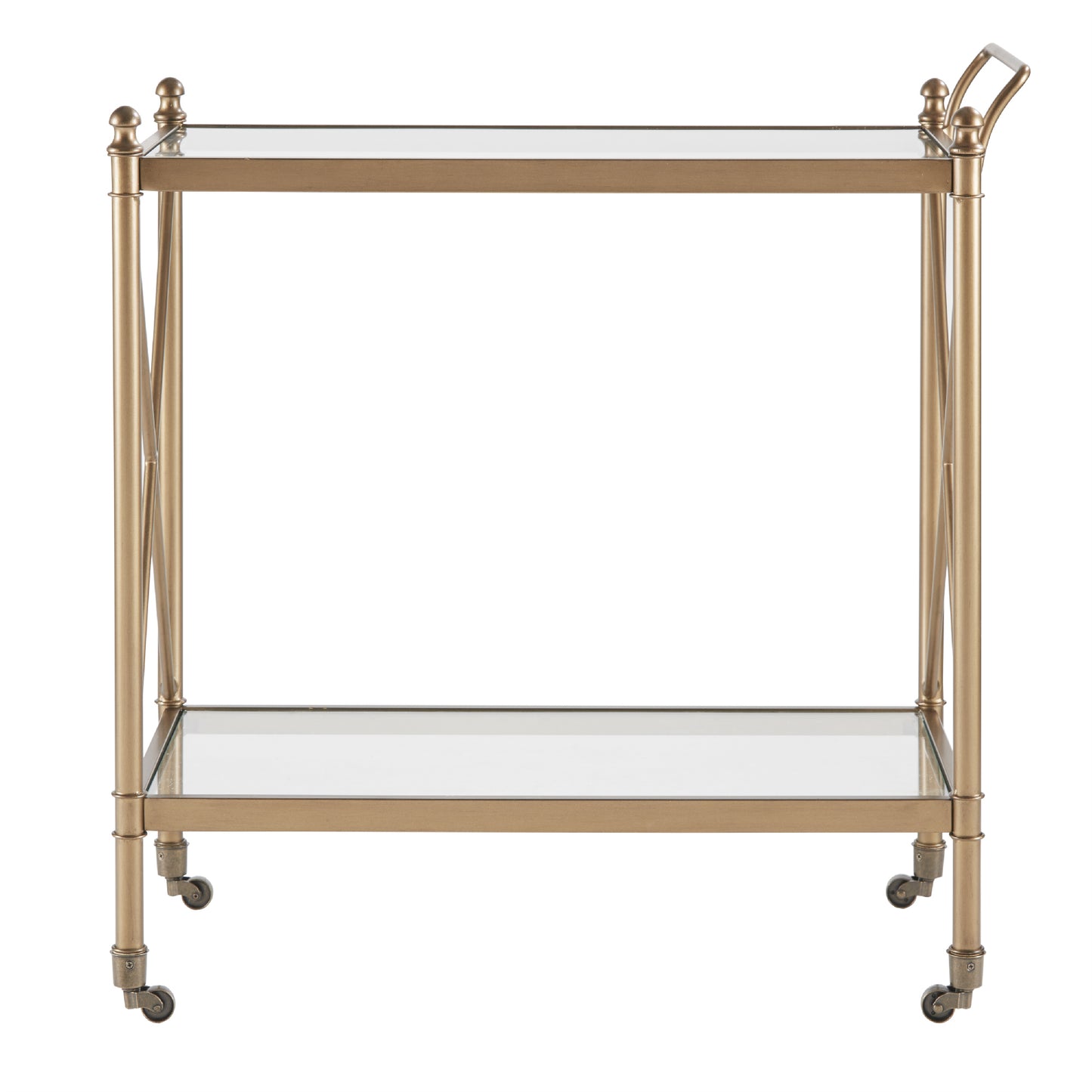 Swift Bronze Finish Bar Cart with Tempered Glass Shelves and Castors