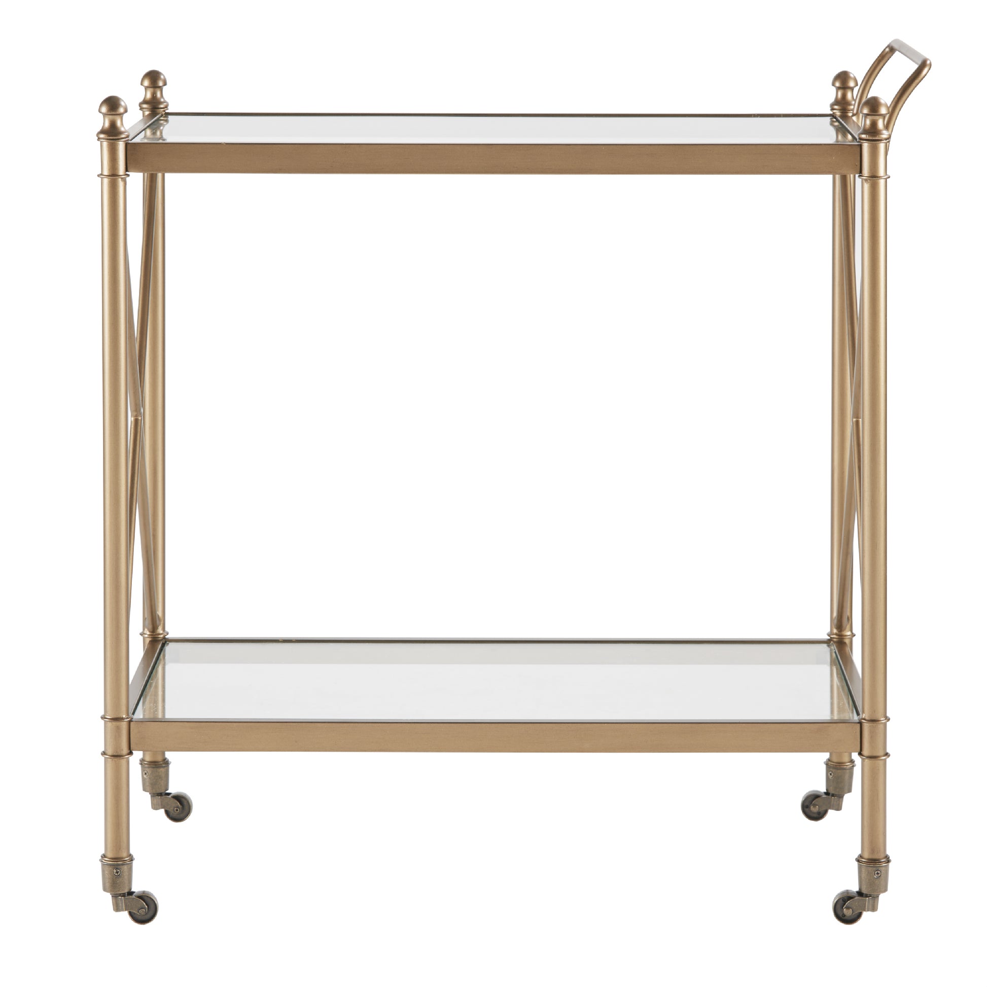 Swift Bronze Finish Bar Cart with Tempered Glass Shelves and Castors