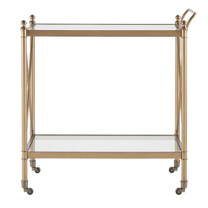 Swift Bronze Finish Bar Cart with Tempered Glass Shelves and Castors
