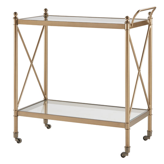 Swift Bronze Finish Bar Cart with Tempered Glass Shelves and Castors