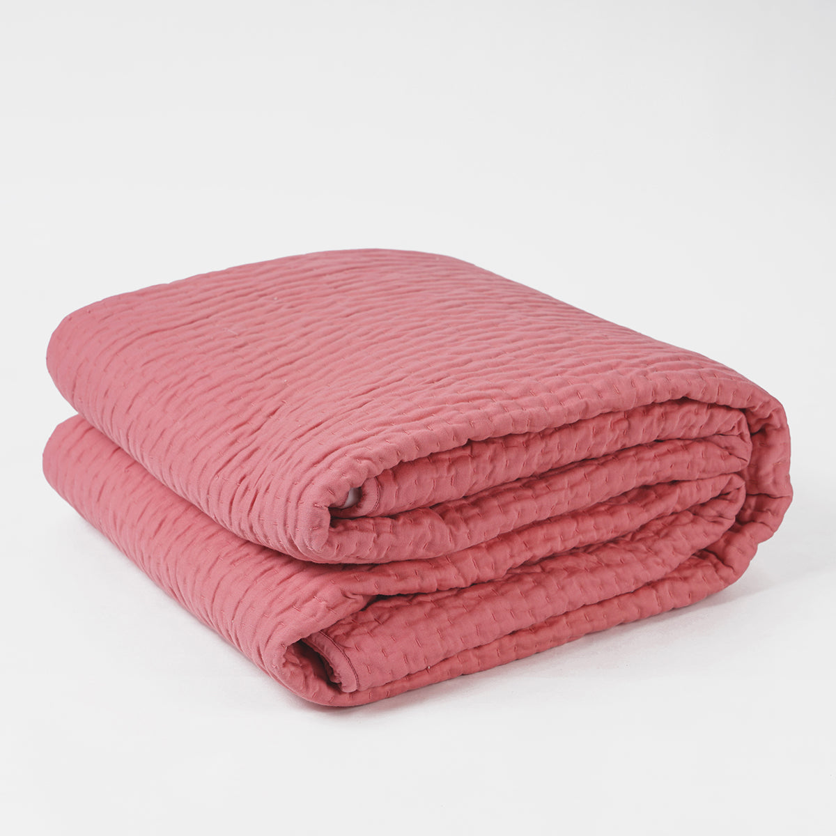 Old Rose 300TC quilted bedspread, stripe pattern, cotton kantha quilt, Sizes available