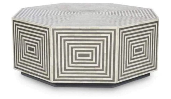 Handcrafted Hexagon Bone Inlay Coffee Table - Modern Living Room Centrepiece Design