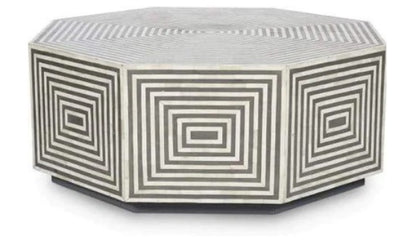 Handcrafted Hexagon Bone Inlay Coffee Table - Modern Living Room Centrepiece Design