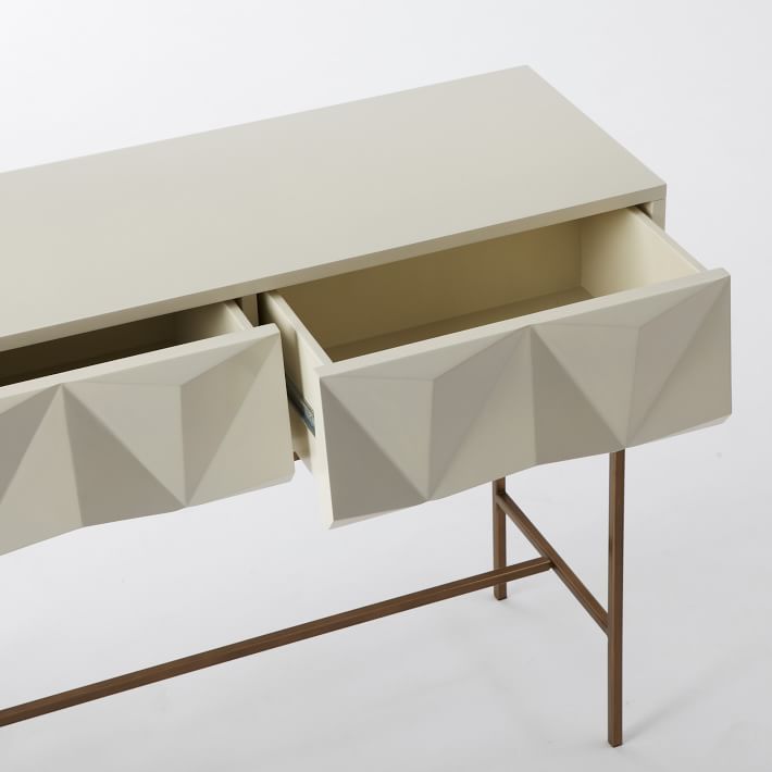 Modern Geometric Console Table with Dual Storage Drawers, Brass Finish Legs