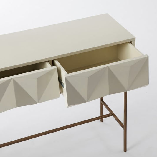 Modern Geometric Console Table with Dual Storage Drawers, Brass Finish Legs