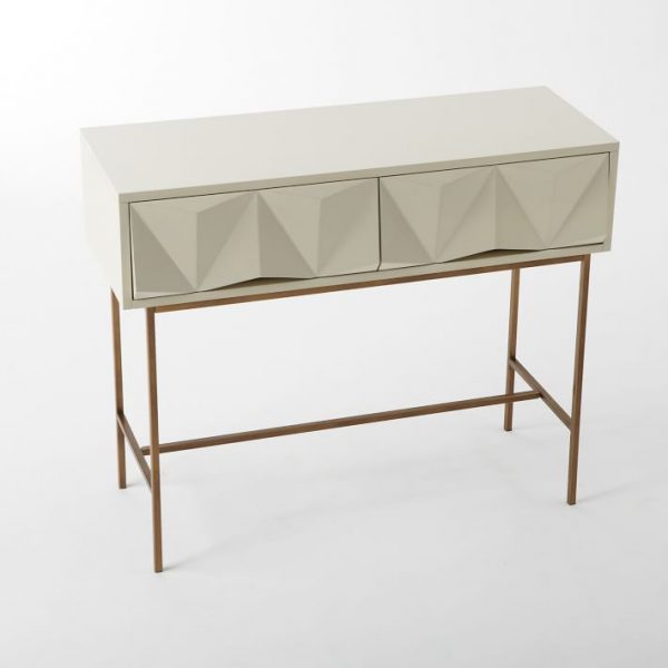 Modern Geometric Console Table with Dual Storage Drawers, Brass Finish Legs