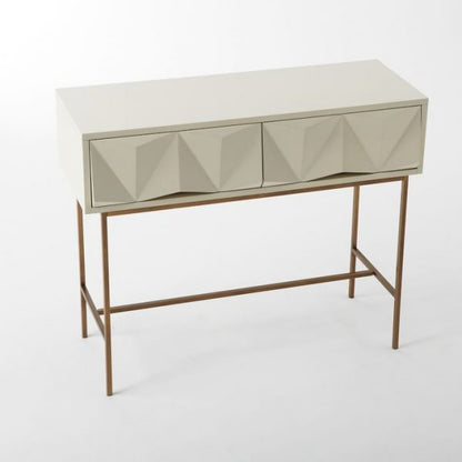 Modern Geometric Console Table with Dual Storage Drawers, Brass Finish Legs