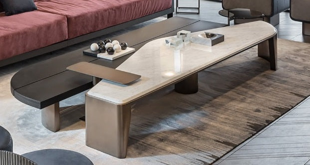 Luxurious Set of 4 Modern Coffee Tables: Wood, Marble, Steel, Glass Tops