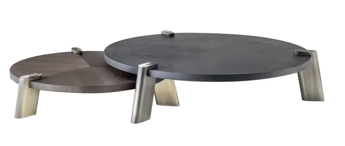 Elegant Nested Oak Veneer Coffee Table Set with Brass Accents