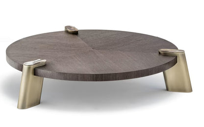 Elegant Nested Oak Veneer Coffee Table Set with Brass Accents