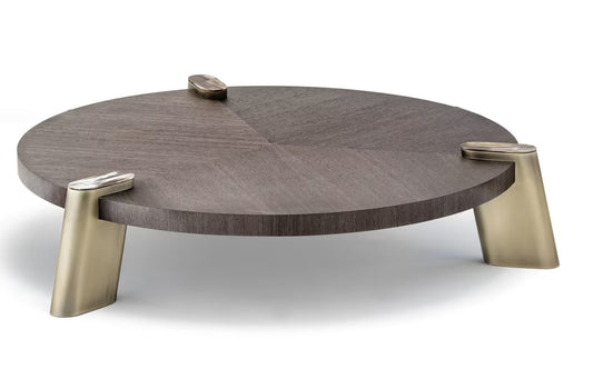 Elegant Nested Oak Veneer Coffee Table Set with Brass Accents