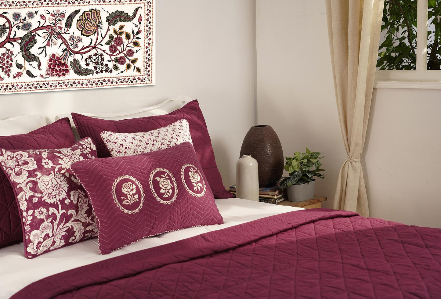 PLUM cotton Quilt with 2 coordinated pillow cases, Sizes available