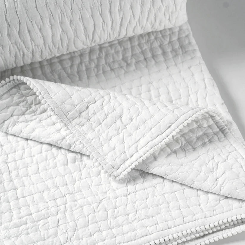 SHWET - White Quilt with coordinated Pillow covers, kantha bedding, Stripe quilting, 100% cotton
