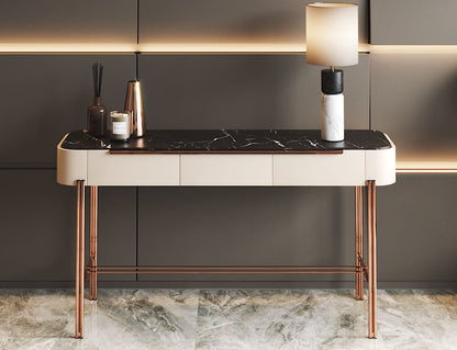 Elegant Bamboo & Marble Console Table with Stainless Steel Base for Living Room