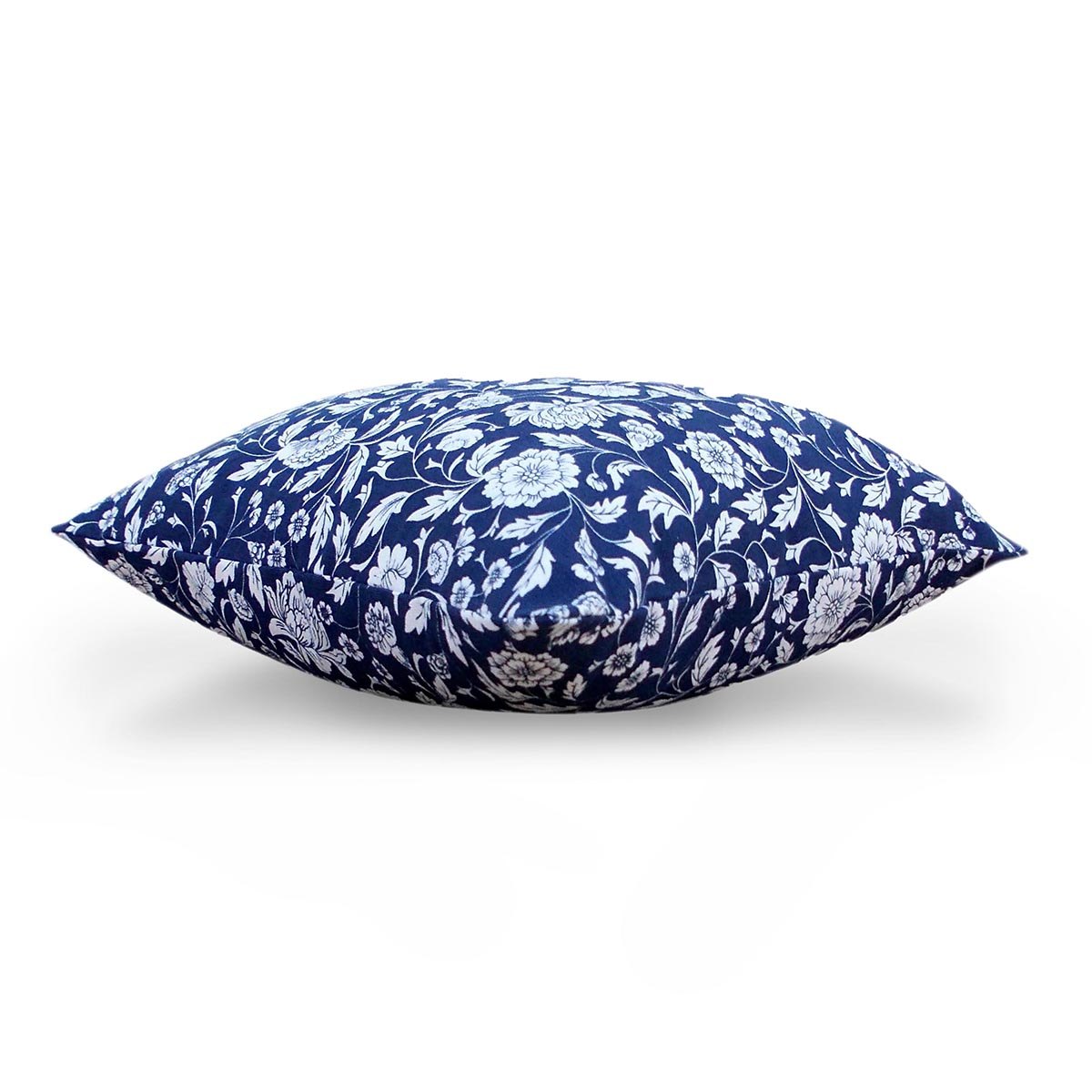 Indigo Kalamkari Cotton Cushion Cover – White Floral Print | Reversible | 4 Sizes